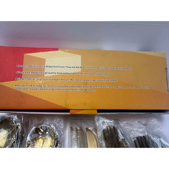 30-piece Gold Red Stainless Steel Flatware Set Modern Silverware Dining Set New - Picture 4 of 5